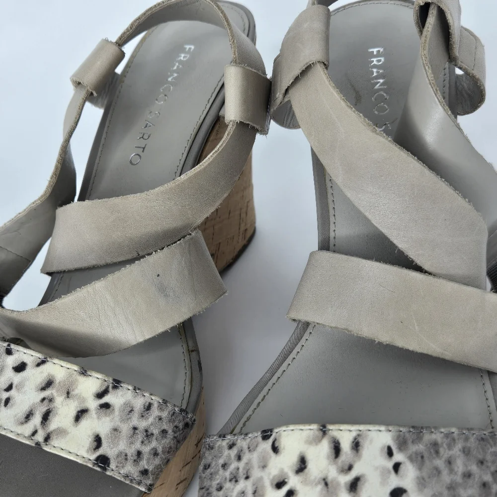 Franco Sarto Shania Wedge Sandal Gray Leather Snake‎ Size 8.5